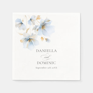 Soft Delicate Dusty Blue Gold Wildflowers Wedding Napkin