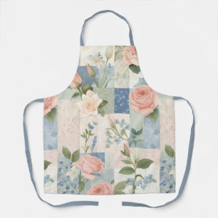 Soft Delicate Floral Pink And Blue Patchwork Apron