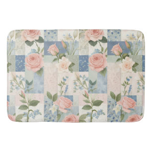 Soft Delicate Floral Pink And Blue Patchwork Bath Mat