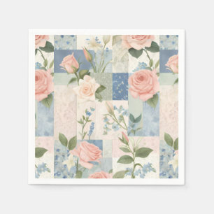 Soft Delicate Floral Pink And Blue Patchwork Napkin