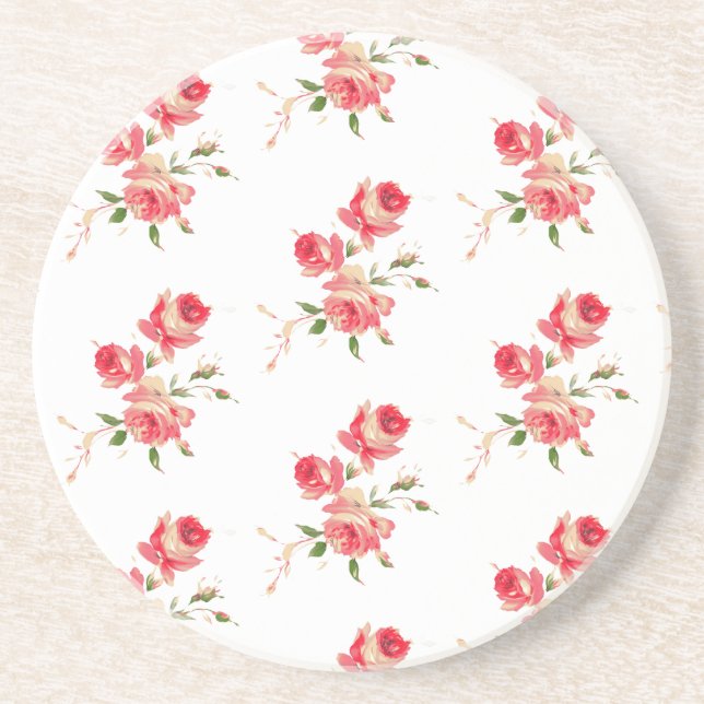 soft delicate pink and red roses elegant floral  coaster (Front)