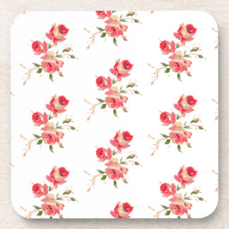 soft delicate pink and red roses elegant floral  coaster