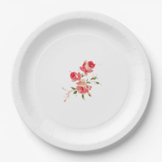 soft delicate pink and red roses elegant floral paper plate
