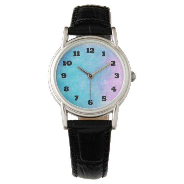 Soft Delicate Watercolors in Pink Purple and Blue Watch (Front)