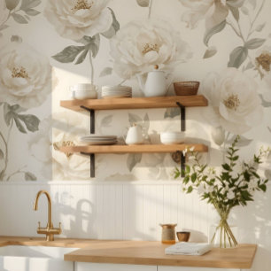 Soft Delicate White Camellia Floral Pattern Wallpaper