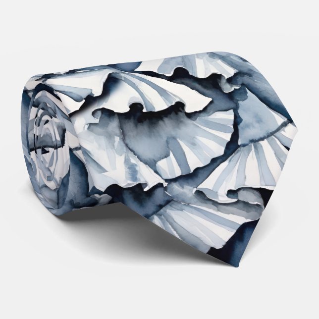 Soft Denim Blue Watercolor Ruffles Tie (Rolled)