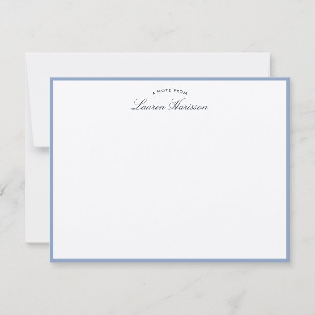 Soft Dusty Blue Border Elegant Name Note Card (Front)