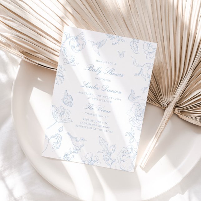 Soft Dusty Blue Chinoiserie Baby Shower Invitation (Creator Uploaded)