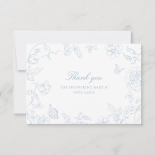 Soft Dusty Blue Chinoiserie Baby Shower Thank You Card