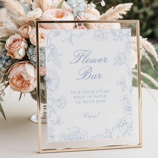 Soft Dusty Blue Chinoiserie Flower Bar  Poster (Creator Uploaded)