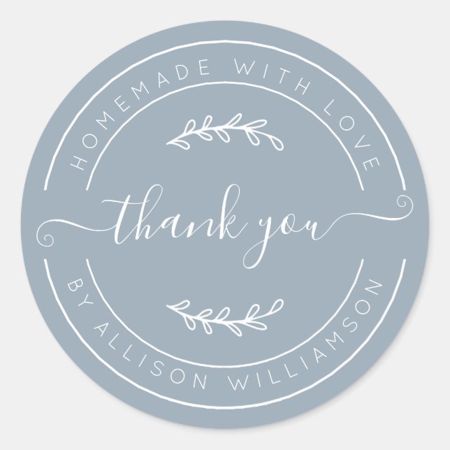 Soft Dusty Blue Homemade Thank You Label (Front)