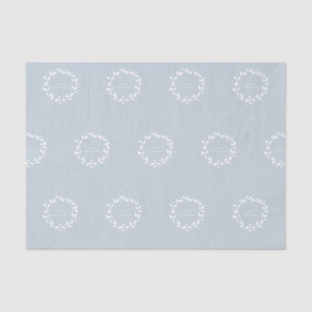 Soft Dusty Blue + White Christmas Holly Wreath Tissue Paper (Front)
