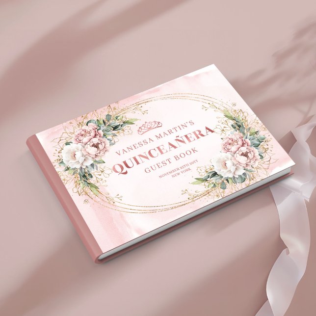 Soft Dusty Pink Flowers Eucalyptus 15th Guest Book (Soft Dusty Pink Flowers Eucalyptus 15th Guest Book)