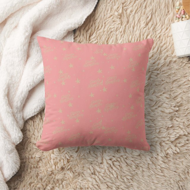 Soft Dusty Pink Gold Stars Throw Pillow (Blanket)
