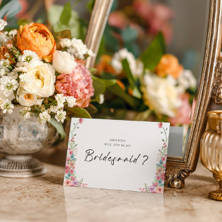 Soft Dusty Pink & Peach Floral Bridesmaid Postcard