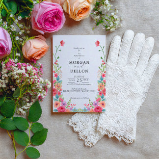 Soft Dusty Pink & Peach Watercolor Floral Wedding Invitation