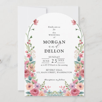 Soft Dusty Pink & Peach Watercolor Floral Wedding Invitation