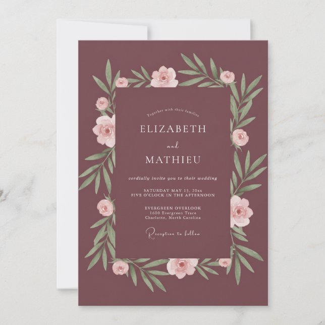Soft Dusty Plum Wreath Wedding Invitation (Front)