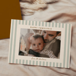 Soft Earthy Green Stripe Photo Christmas Holiday Card