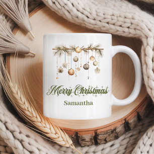 Soft earthy pastel Nordic charm custom name Xmas Coffee Mug