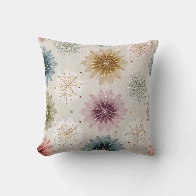 Soft Earthy Pastel Snowflake Floral Throw Pillow (Front)