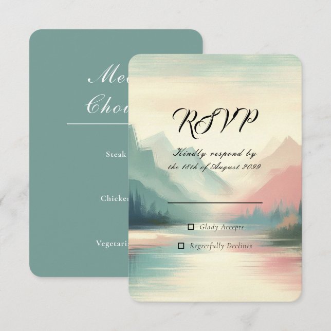 Soft Echoes of the Mountains Wedding RSVP Card (Front/Back)