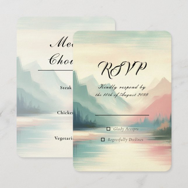 Soft Echoes of the Mountains Wedding RSVP Card (Front/Back)