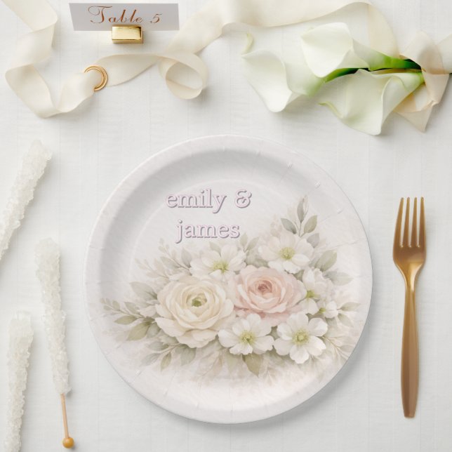 Soft Editorial Botanical Wedding Paper Plate (Wedding)
