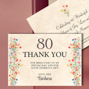 Soft Elegant 80th Birthday Party Floral 80 Thank You Card