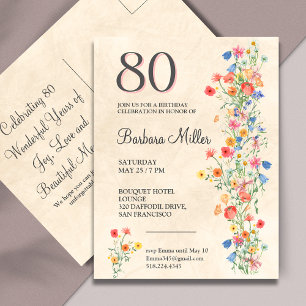 Soft Elegant 80th Birthday Party Floral 80 Years Invitation Postcard