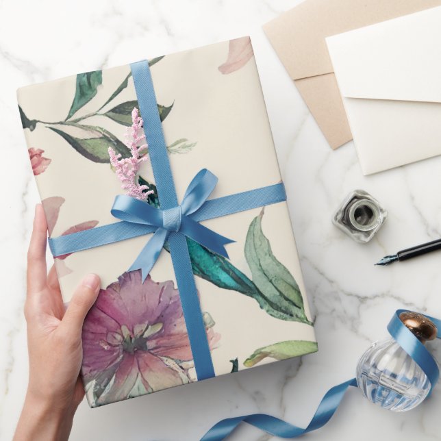 Soft Elegant Handpainted Floral Wedding & Bridal  Wrapping Paper (Gifting)
