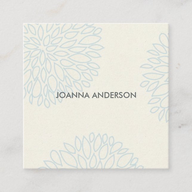 SOFT ELEGANT MINIMAL AQUA BLUE FLORAL PERSONALIZED SQUARE BUSINESS CARD (Front)
