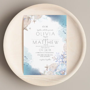 Soft Elegant Ocean Beach Coral Wedding Invitation