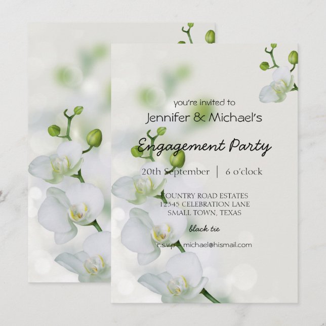Soft Elegant Orchid Engagement Party Invitation (Front/Back)