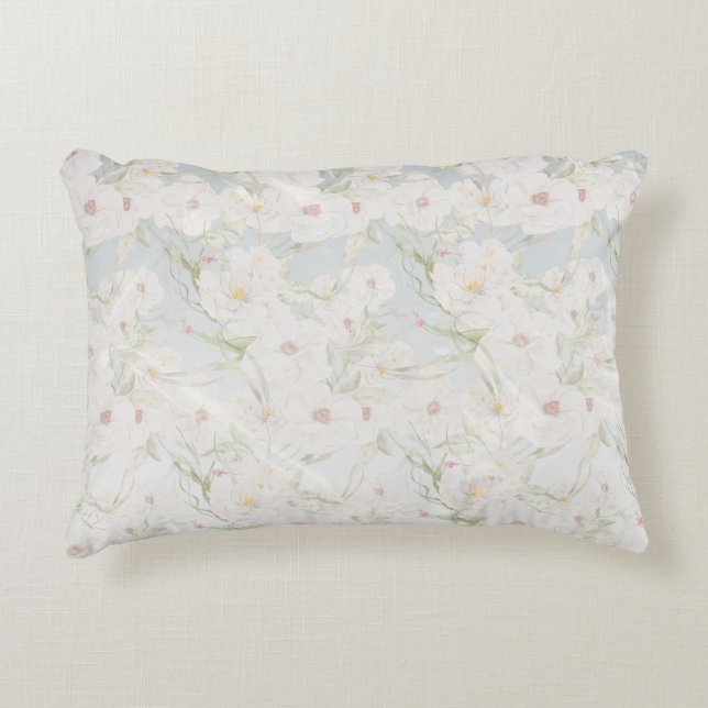 Soft Elegant White Floral Pattern Decorative Cushion (Front)