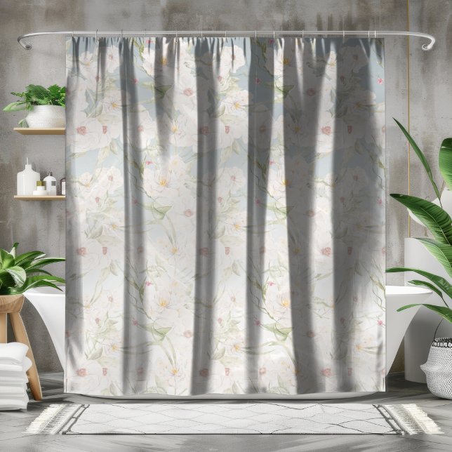 Soft Elegant White Floral Pattern Shower Curtain (Creator Uploaded)