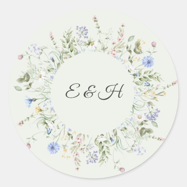 Soft English Garden Wedding Monogram Sticker (Front)