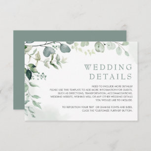 Soft Eucalyptus Greenery Garden Wedding Details Enclosure Card
