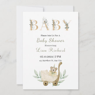 Soft eucalyptus leaves Baby shower invitation