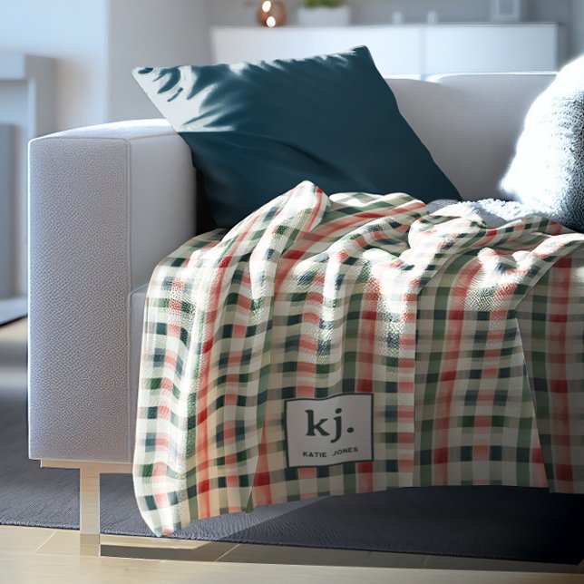 Soft Evergreen Gingham Monogram Fleece Blanket (Creator Uploaded)