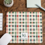 Soft Evergreen Gingham Monogram Mouse Mat<br><div class="desc">Add a touch of timeless charm to your workspace with this Soft Evergreen Gingham Monogram Mouse Pad. Featuring a classic plaid pattern in soothing shades of green, red, and beige, this mouse pad is the perfect blend of style and functionality. The personalised monogram in the centre allows you to add...</div>