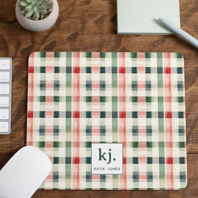 Soft Evergreen Gingham Monogram Mouse Mat (Creator Uploaded)