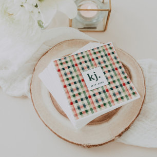 Soft Evergreen Gingham Monogram Napkin