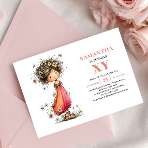 Soft Fairy Girl 9th Birthday Floral Pink invitatio Invitation