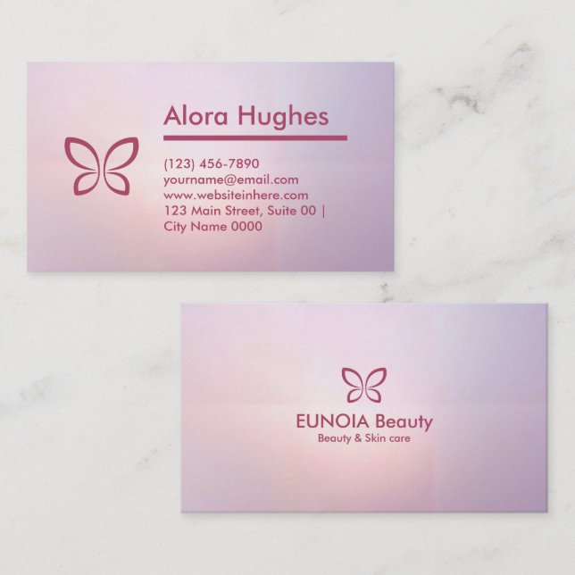 Soft Feminine Elegant Pink Gradient Purple Beauty Business Card (Front/Back)