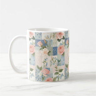 Soft Feminine Floral Pink And Blue Patchwork Coffee Mug
