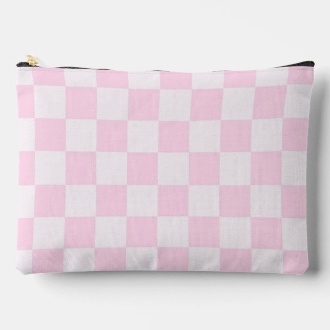 Soft Feminine Pink Chequered Girly  Accessory Pouch (Front)