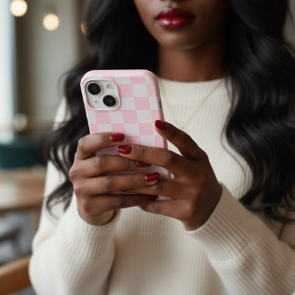 Soft Feminine Pink Chequered Girly iPhone 15 Case