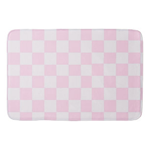 Soft Feminine Pink Gingham Chequered Girly Bath Mat