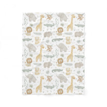 Soft Fleece Cute Safari Animals Baby Blanket 